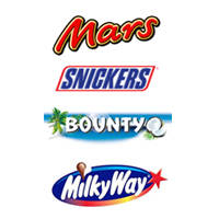 Mars, Bounty, Snickers, M&amp;Ms, Twix, Maltesers