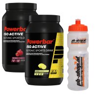 2 PowerBar Iso Active 1320g Dosen + 0,75lt Trinkflasche 2...