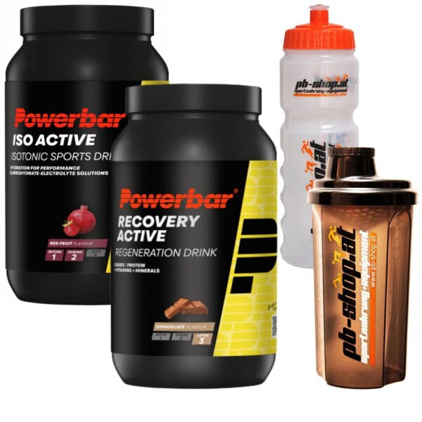 PowerBar Iso Active 1320g Dose + Recovery 1200g Dose incl. Radflasche + Shaker Orange