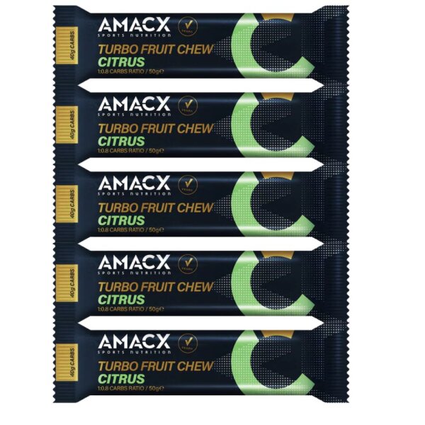 AMACX Turbo FRUIT Chew Bar Gummiriegel  5er Pack Cassis (Schwarze Jonhannisbeere)