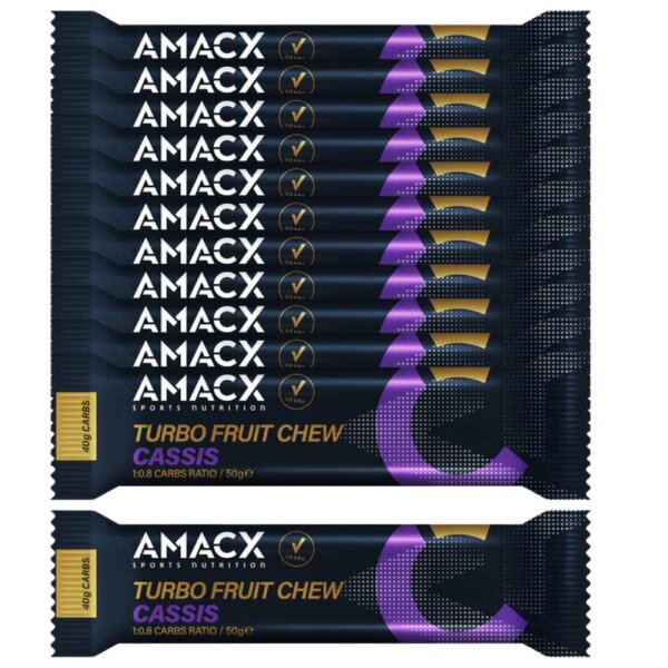 AMACX Turbo FRUIT Chew Bar Gummiriegel 12er Box Cassis (Schwarze Johannisbeere)