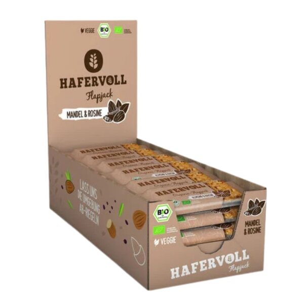 Hafervoll Organic Flapjack Riegel 18er Box Almond & Rasin