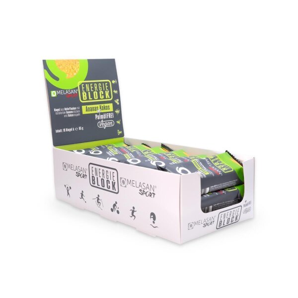 Melasan Sportriegel Energieblock 18er Box  MHD 12-2025 Ananas-Kokos