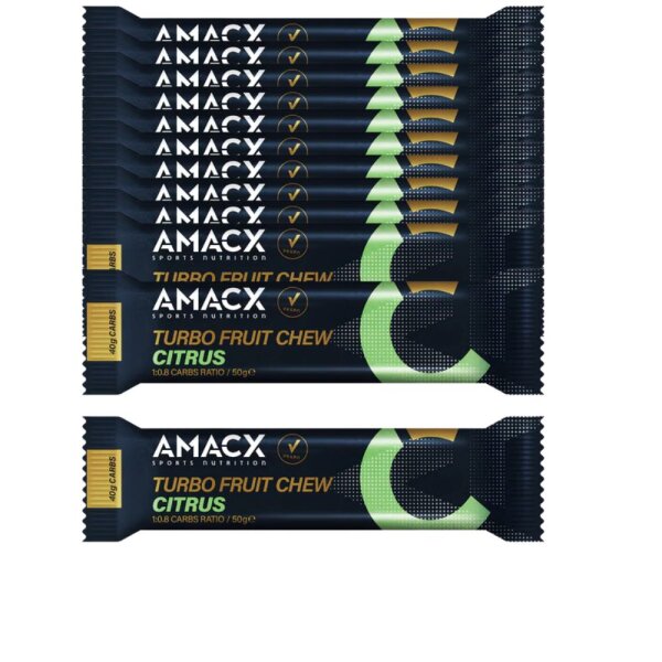 AMACX Turbo FRUIT Chew Bar Gummiriegel 12er Box Citrus MHD 08-2026