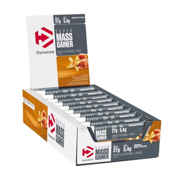Dymatize Super Mass Gainer 10er Riegelbox Vanilla Caramel Fudge MHD 09-2026