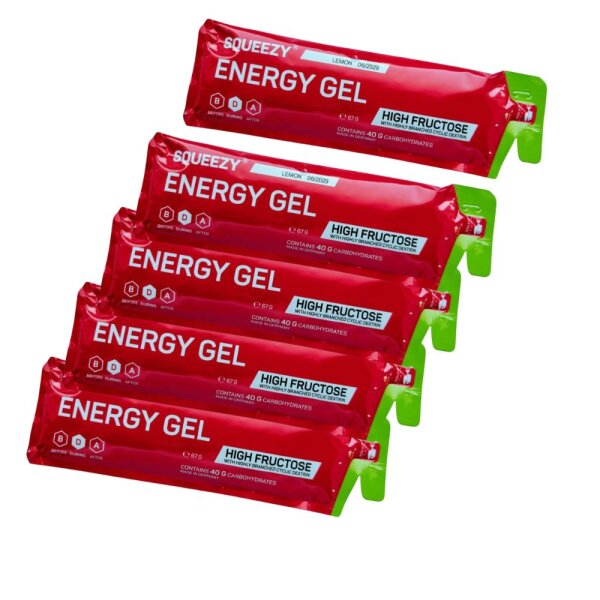 Squeezy Energy Gel - High Fructose - Lemon 5er Pack