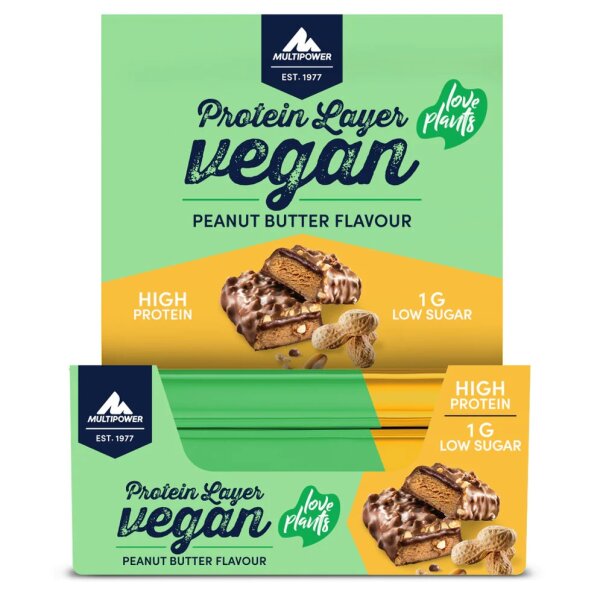 Multipower Protein Layer Vegan Riegel 15er Box Peanut Butter MHD 09-2026
