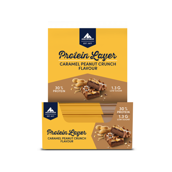Multipower Protein Layer Riegel 18er Box Caramel Peanut Crunch MHD 01-2027