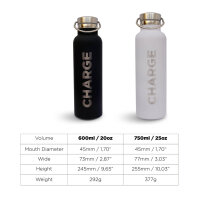 CHARGE Sports Drinks Bottle Thermo Edelstahlflasche 750ml weiß