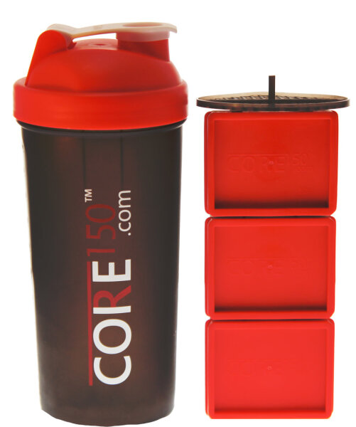 Core 150 1 Liter Protein Shaker mit 3 Speicherfächern Red