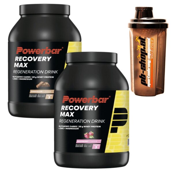 2 PowerBar Recovery Max 1144g Dosen inkl. Shaker Rasberry