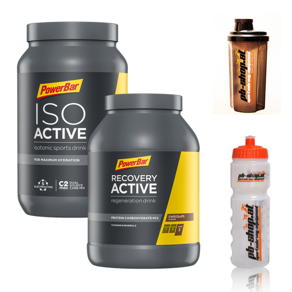 PowerBar Iso Active 1320g Dose + Recovery 1200g Dose incl. Radflasche + Shaker Orange