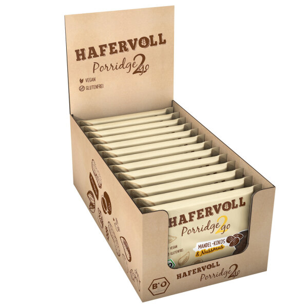 Hafervoll Porridge2go Veganer Bio Riegel 13er Box Mandel Kokos