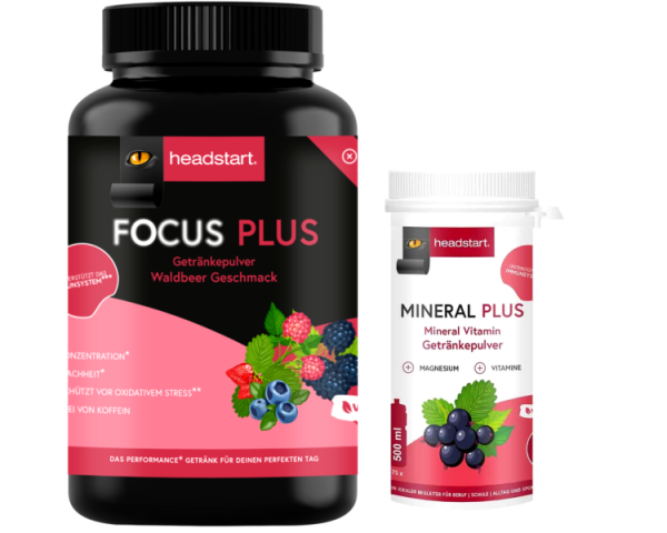 Headstart Focus Plus 1500g Pulver + Mineral Vitamin Pulver 300g Waldbeere Schwarze Johannisbeere