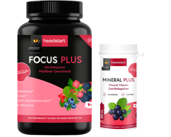 Headstart Focus Plus 1500g Pulver + Mineral Vitamin Pulver 300g Waldbeere Holunderblüte Zitrone