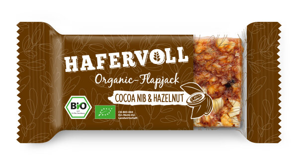 Hafervoll Organic Flapjack Riegel Cacao Nib & Hazelnut
