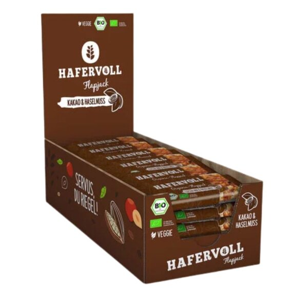 Hafervoll Organic Flapjack Riegel 18er Box Cacao Nib & Hazelnut