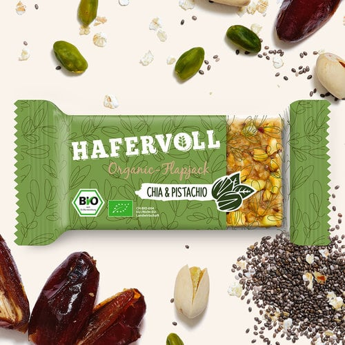 Hafervoll Organic Flapjack Riegel 18er Box Chia & Pistachio