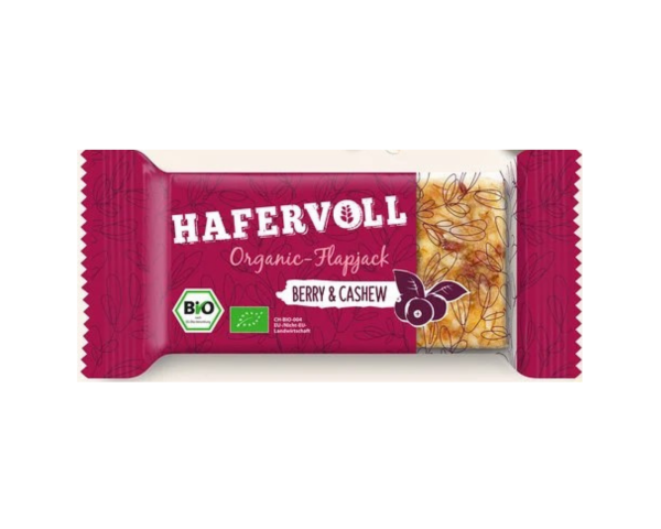 Hafervoll Organic Flapjack Riegel Berry & Cashew