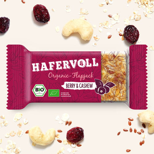 Hafervoll Organic Flapjack Riegel 18er Box Berry & Cashew