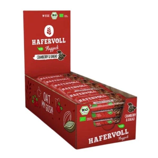 Hafervoll Organic Flapjack Riegel 18er Box Cranberry & Cocoa Nib