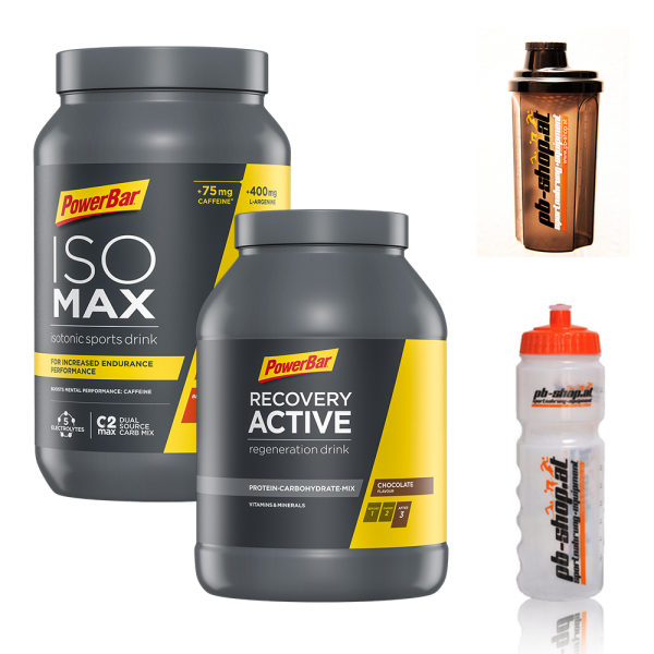 PowerBar IsoMax 1,2kg Dose + Recovery 1,2kg Dose incl. Radflasche + Shaker